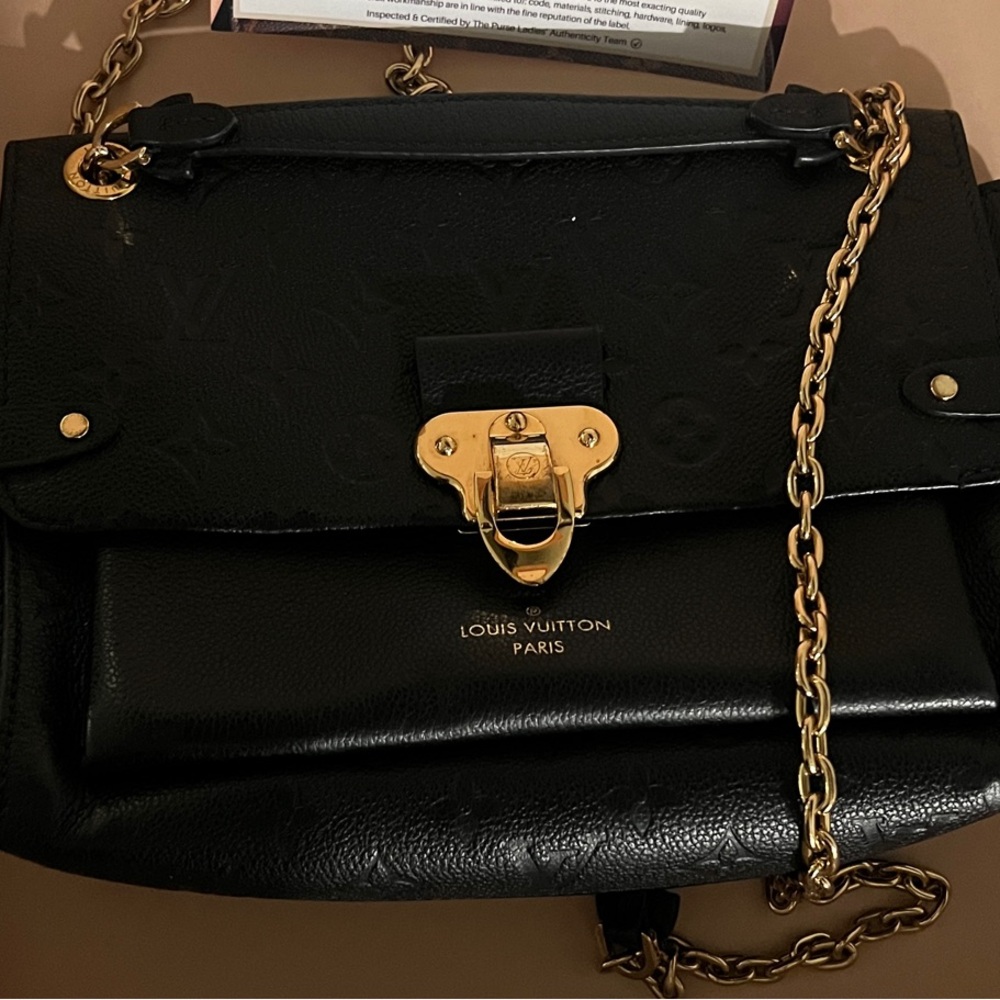 Louis Vuitton Black Leather Shoulder Bag with Gold Chain